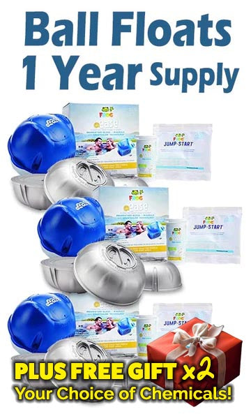 Frog @Ease Floating Sanitizing System (12 Month Kit) with 2x Free Gift. Total of 3 Mineral, 12 Smart Chlor Refills, 3 Bottles of test strips, and 3 packets of Jump Start.