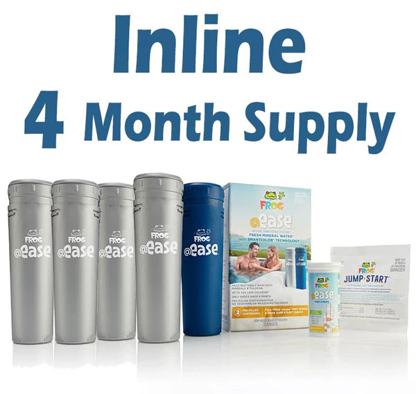 Frog @Ease In-line Sanitizing System (4 Month Kit) Total of 1 Mineral, 4 Smart Chlor Refills, 1 Bottle of test strips, and 1 packet of Jump Start.