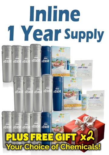 Frog @Ease In-line Sanitizing System (12 Month Kit) with 2x Free Gift. Total of 3 Mineral, 12 Smart Chlor Refills, 3 Bottles of test strips, and 3 packets of Jump Start.